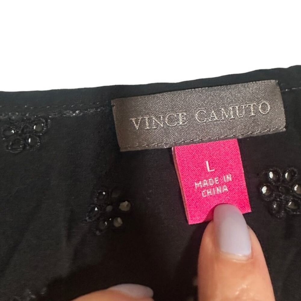 Vince Camuto Black Floral Embroidered Half Button Front Blouse Women Sz L - Picture 7 of 9